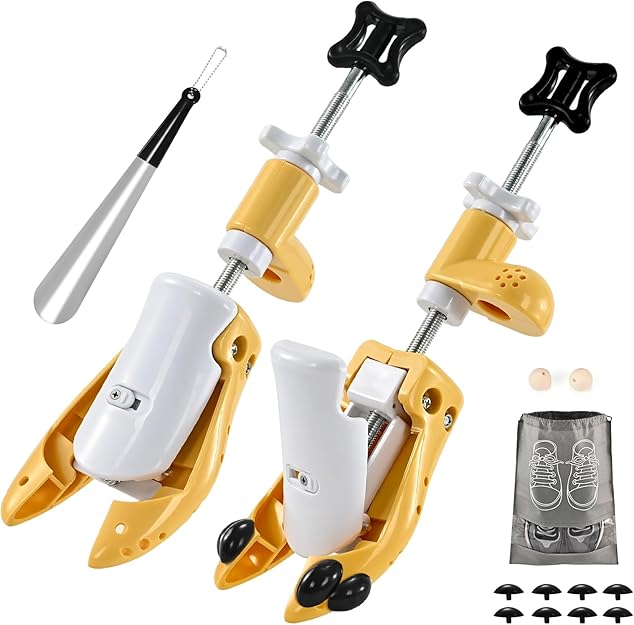 UHIAGREE Shoe Stretcher, 6 Way Shoe Stretcher Women and Men, Adjustable Length, Width and Height Shoe Widener Stretcher(L(for Men's Size Us 7.5-13, Women's Size Us 9-14.5) Yellow)