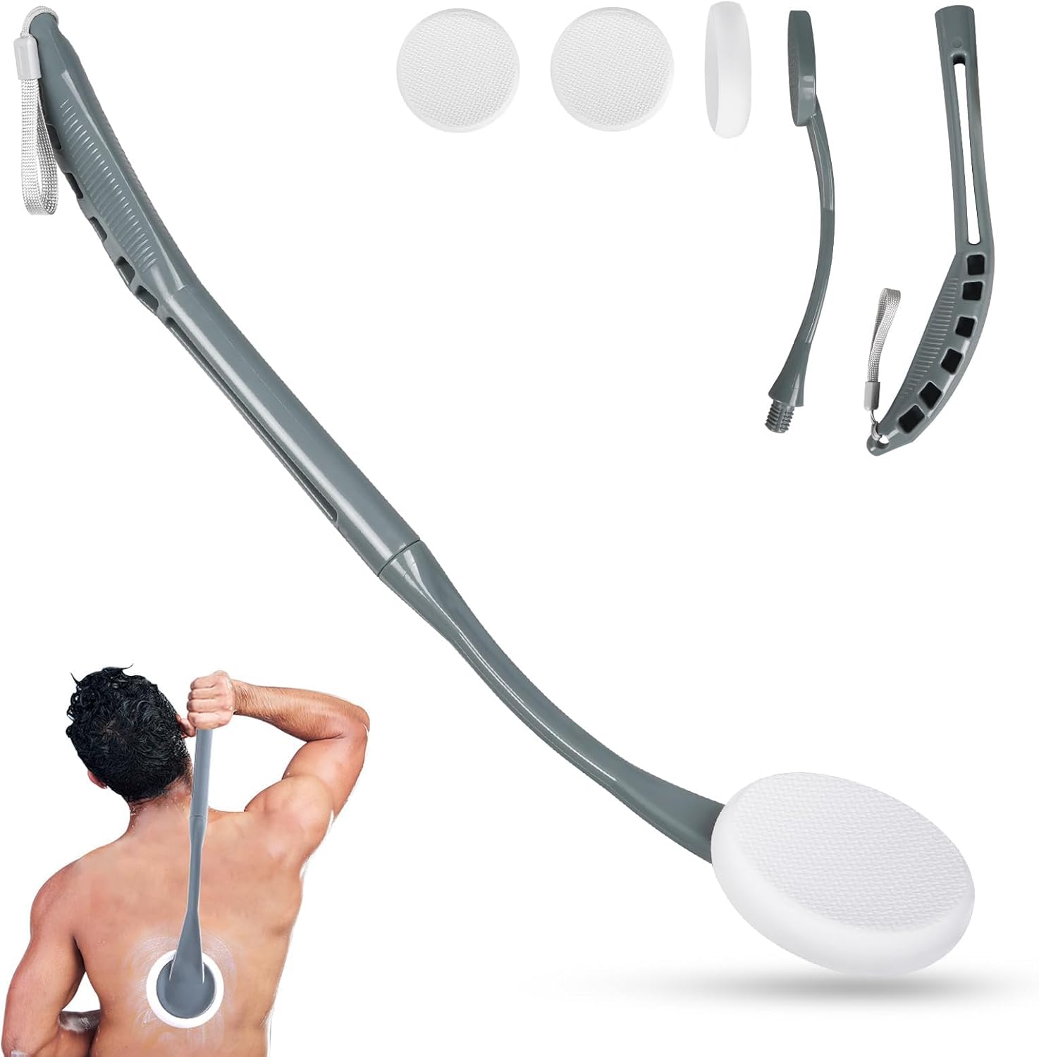 Lotion Applicator for Back, 20.5'' Replaceable Back Lotion Applicator, Easy Washable, Suitable for Use by Elderly, Men and Women（Grey）