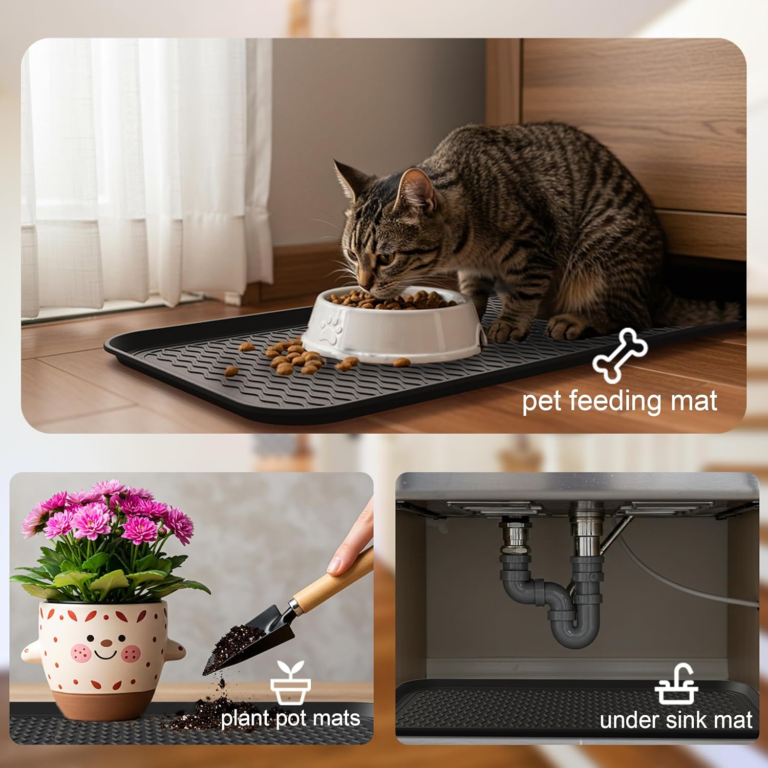 Boot Trays for Entryway, Multifunctional Shoe Mat with Cleaning Brush, Boot Tray for Shoes Plants Pots Paint Tins Pet Bowls (1pcs 30