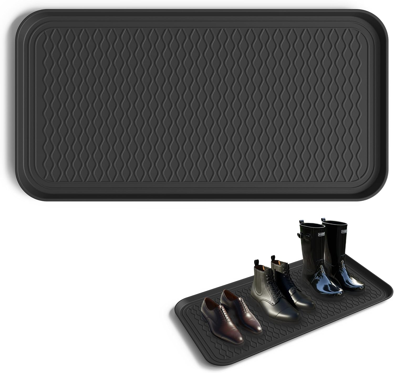 Boot Trays for Entryway, Multifunctional Shoe Mat with Cleaning Brush, Boot Tray for Shoes Plants Pots Paint Tins Pet Bowls (1pcs 30'' x 15'' x 1.2'')
