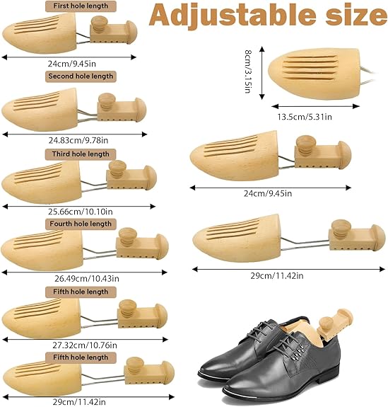 Hormas de madera para zapatos, 1 par hormas de madera para zapatos de longitud ajustable para hombres (L para 25cm-30cm)