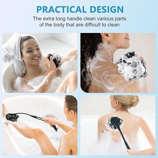 Limpiadores de Espalda Para Ducha, 52cm Reemplazable Cepillo de Ducha de Esponja de Lufa Mango Largo, Para Mejorar La Salud de La Piel, Exfoliante Corporal Para Mujeres y Hombres
