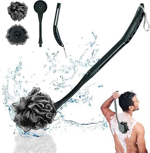 Limpiadores de Espalda Para Ducha, 52cm Reemplazable Cepillo de Ducha de Esponja de Lufa Mango Largo, Para Mejorar La Salud de La Piel, Exfoliante Corporal Para Mujeres y Hombres