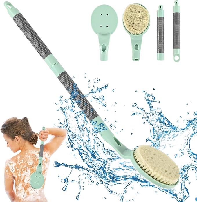 Cepillo De Baño Ducha Mango Largo, 55cm Cepillo para Baño, Con Para Personas Mayores Discapacitadas, Movilidad Limitada, Hombres y Mujeres Cepillo Exfoliante Corporal (Gris)