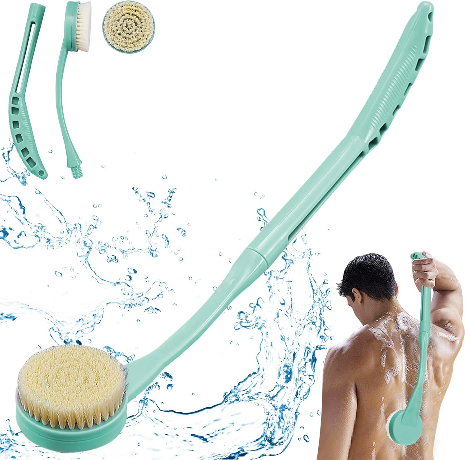 Cepillo De Baño Ducha Mango Largo, 55cm Cepillo para Baño, Con Para Personas Mayores Discapacitadas, Movilidad Limitada, Hombres y Mujeres Cepillo Exfoliante Corporal (Cian)