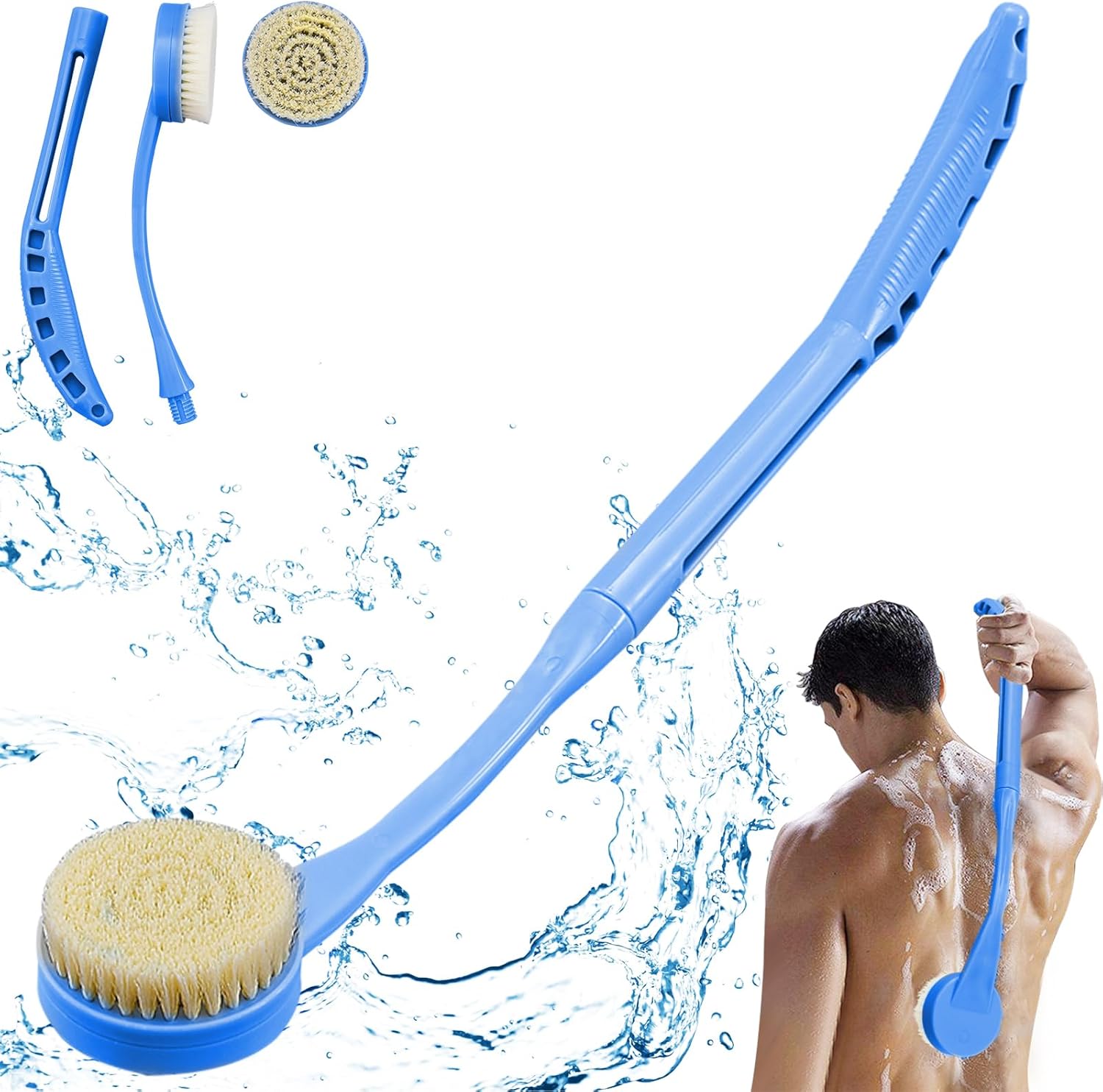 Cepillo De Baño Ducha Mango Largo, 55cm Cepillo para Baño, Con Para Personas Mayores Discapacitadas, Movilidad Limitada, Hombres y Mujeres Cepillo Exfoliante Corporal (Azul)